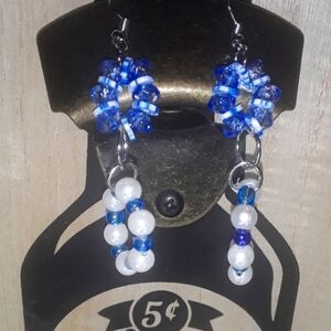 Dangling Long Unique Fun Earrings Multicolored Blue Handmade Earrings